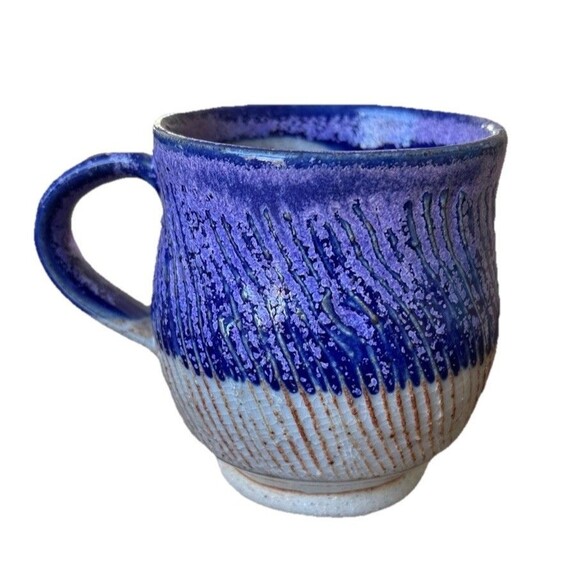 Handcrafted Stoneware Judith Murphy Blue Purple Coffee Tea Mug Signed - Picture 6 of 6
